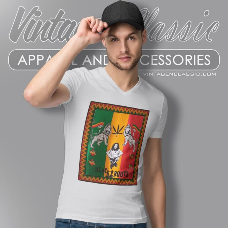 Bob Marley Black Root V Neck TShirt Bob Marley Black Root V Neck TShirt