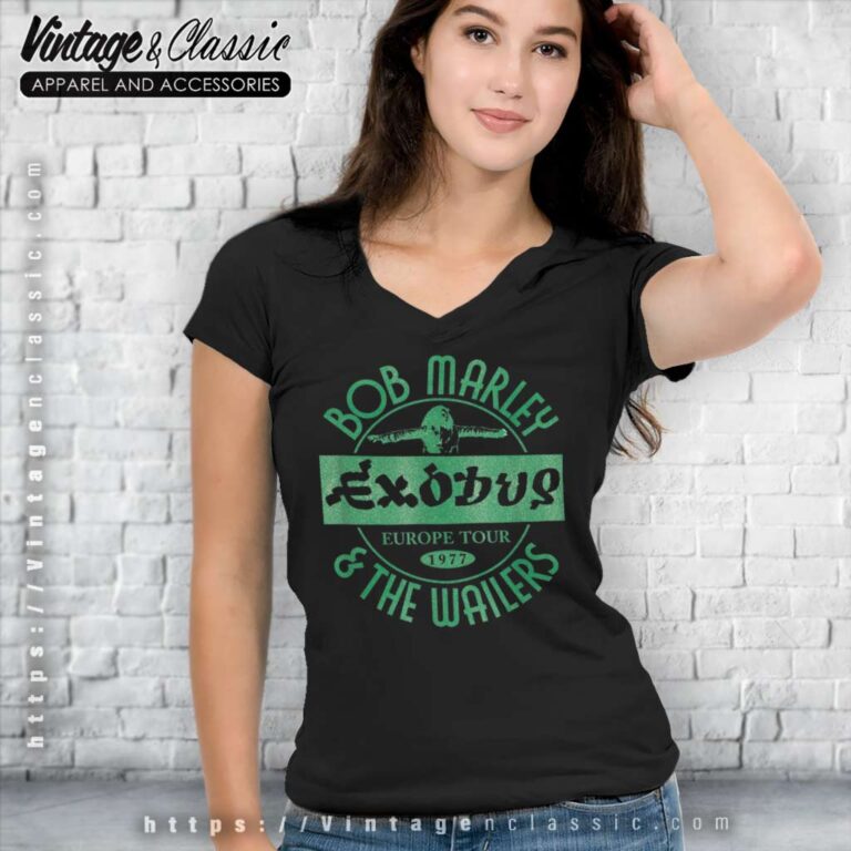 Bob Marley Exodus Europe Tour 1977 V Neck TShirt Bob Marley Exodus Europe Tour 1977 V Neck TShirt
