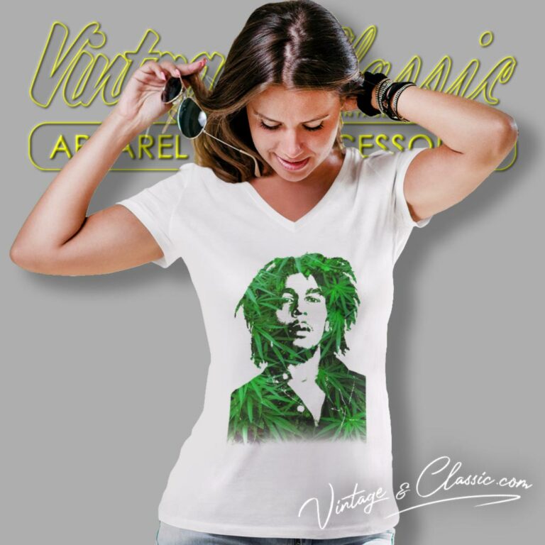 Bob Marley Leaves V Neck TShirt Bob Marley Leaves V Neck TShirt