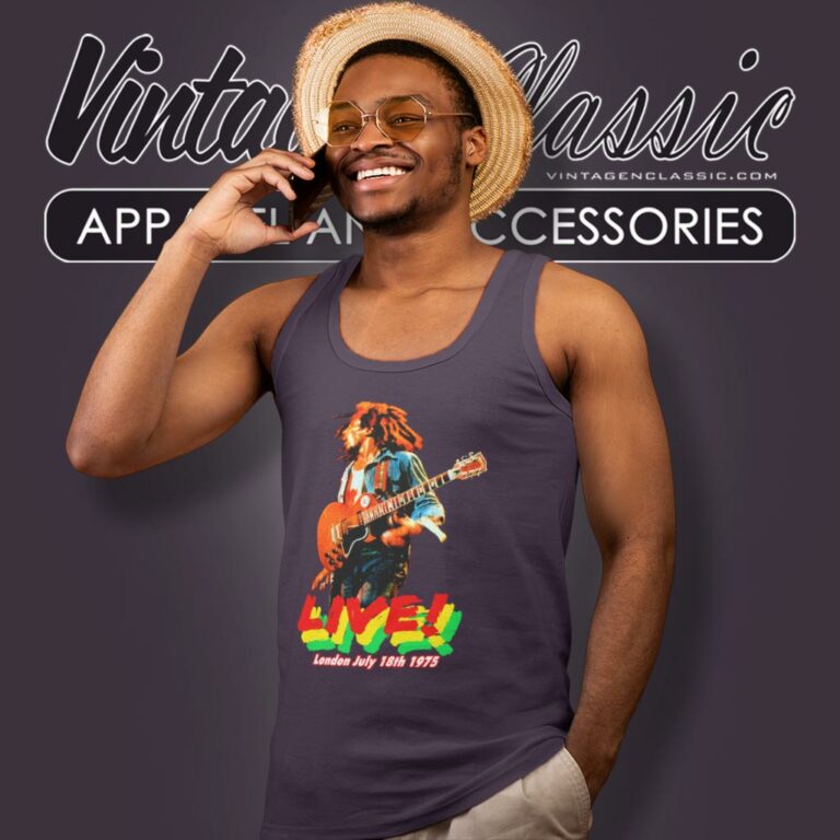Bob Marley Live London 1975 Tank Top Racerback Bob Marley Live London 1975 Tank Top Racerback
