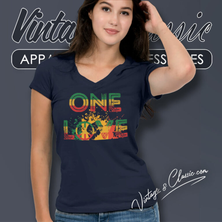 Bob Marley One Love Black History V Neck TShirt Bob Marley One Love Black History V Neck TShirt