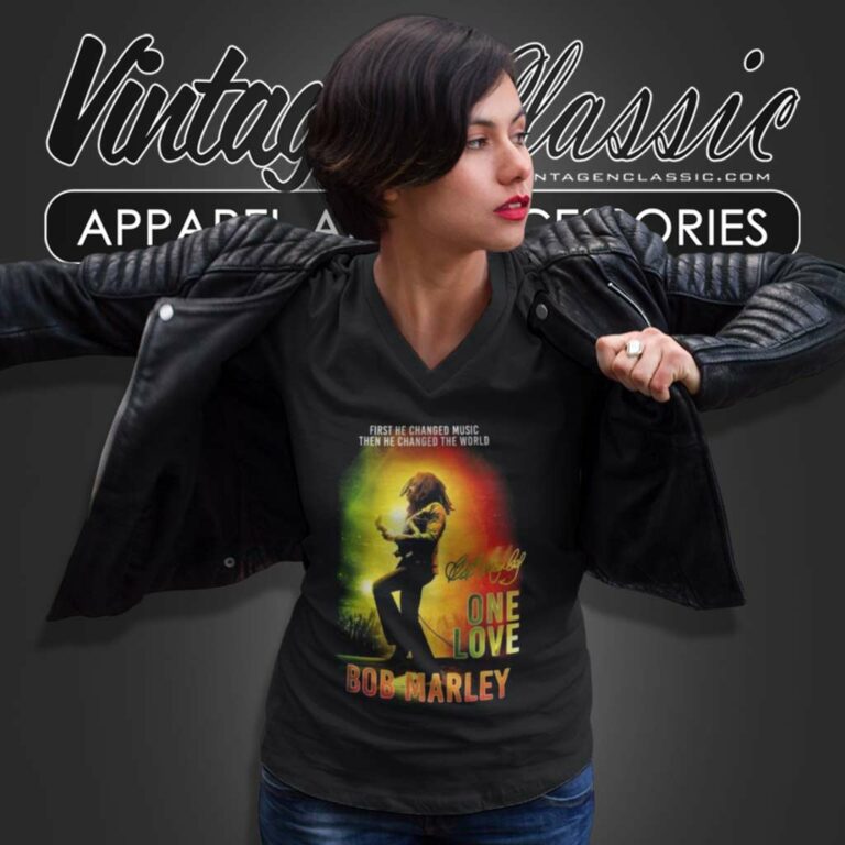 Bob Marley One Love First He Changed Music V Neck TShirt Bob Marley One Love First He Changed Music V Neck TShirt