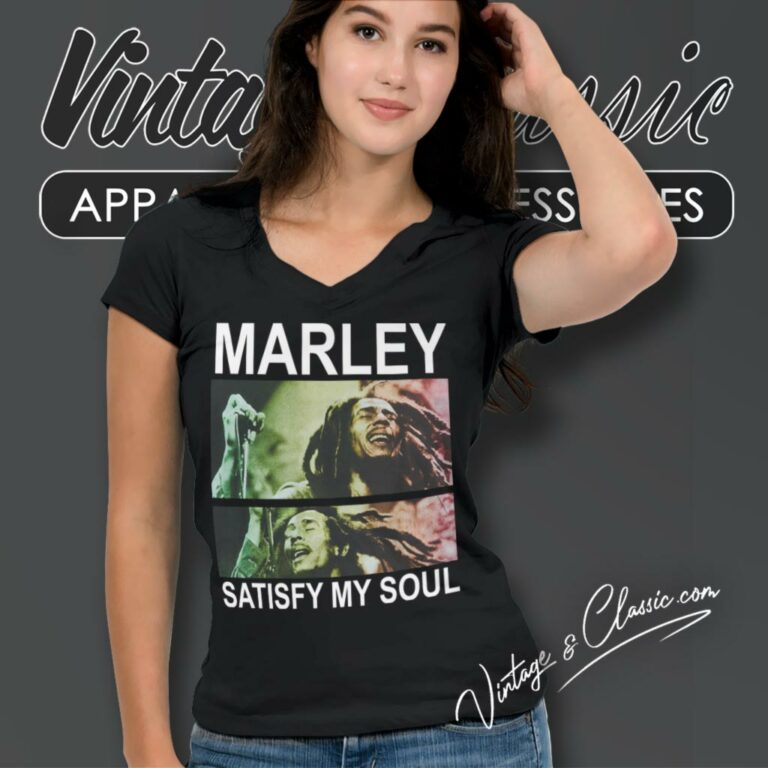 Bob Marley Satisfy My Soul V Neck TShirt Bob Marley Satisfy My Soul V Neck TShirt