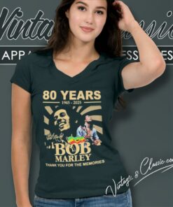 Bob Marley Shirt 80 Years 1945 2025 Bob Marley Thank You For The Memories V Neck TShirt