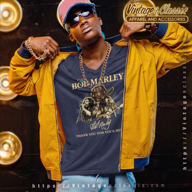 Bob Marley Signature Thank You For Your Music V Neck TShirt Bob Marley Signature Thank You For Your Music V Neck TShirt