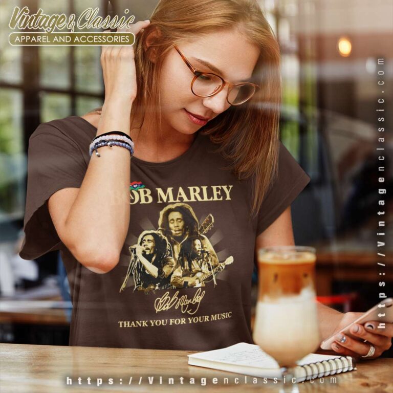Bob Marley Signature Thank You For Your Music Women TShirt Bob Marley Signature Thank You For Your Music Women TShirt
