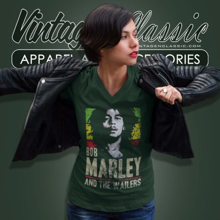 Bob Marley Wailers Rasta Stripe V Neck TShirt Bob Marley Wailers Rasta Stripe V Neck TShirt