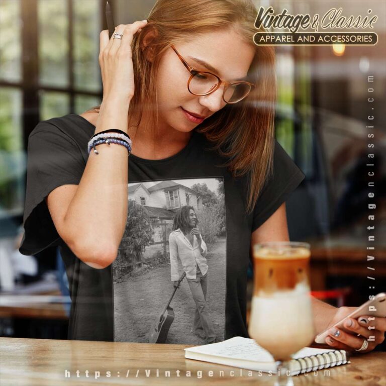 Bob Marley X David Burnett Black White Guitar Women TShirt Bob Marley X David Burnett Black White Guitar Women TShirt