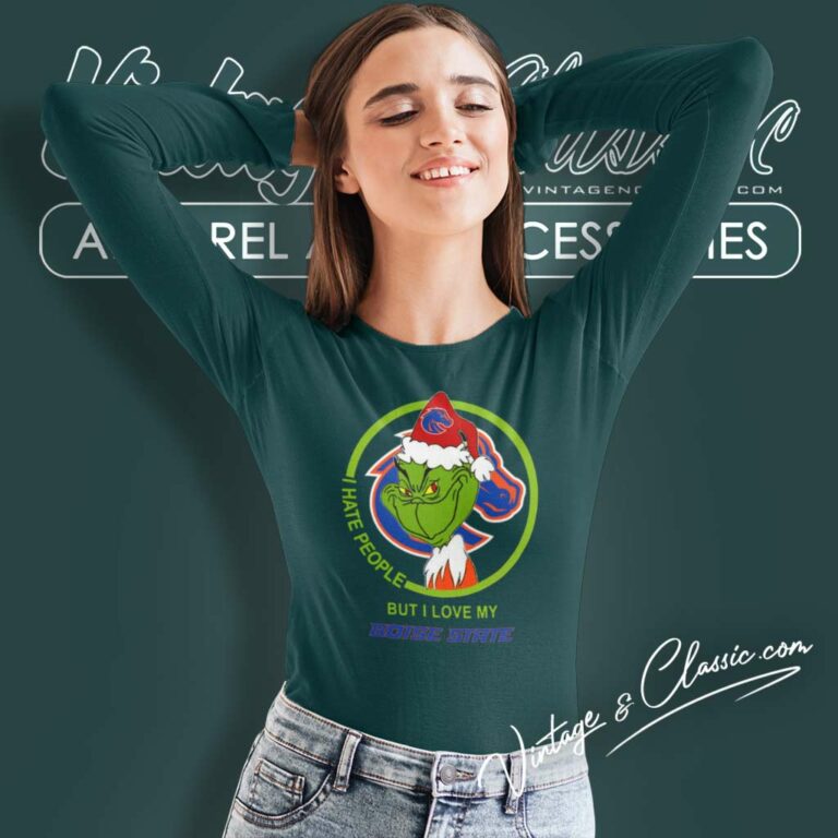 Boise State Broncos Ncaa Christmas Grinch Shirt I Hate People But I Love My Boise State Long Sleeve Tee Boise State Broncos Ncaa Christmas Grinch Shirt I Hate People But I Love My Boise State Long Sleeve Tee