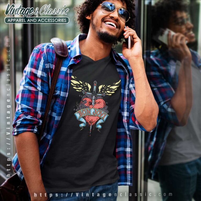 Bon Jovi Daggered V Neck TShirt Bon Jovi Daggered V Neck TShirt
