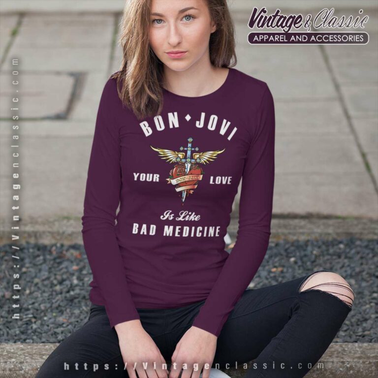 Bon Jovi Shirt Heart And Dagger Red Long Sleeve Tee Bon Jovi Shirt Heart And Dagger Red Long Sleeve Tee