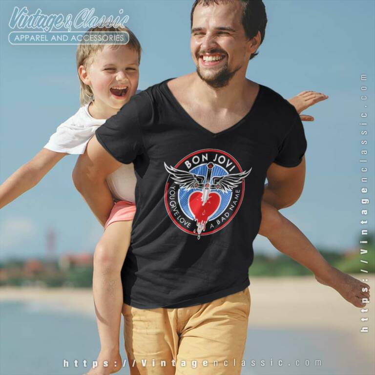 Bon Jovi Shirt You Give Love A Bad Name V Neck TShirt Bon Jovi Shirt You Give Love A Bad Name V Neck TShirt