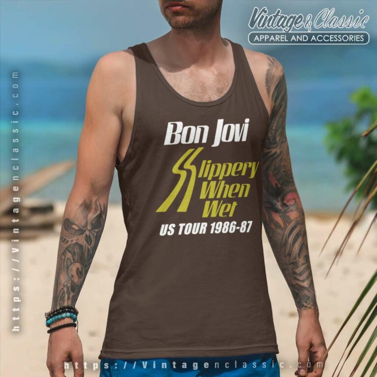 Bon Jovi Slippery When Wet Tour Tank Top Racerback Bon Jovi Slippery When Wet Tour Tank Top Racerback
