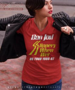 Bon Jovi Slippery When Wet Tour V Neck TShirt