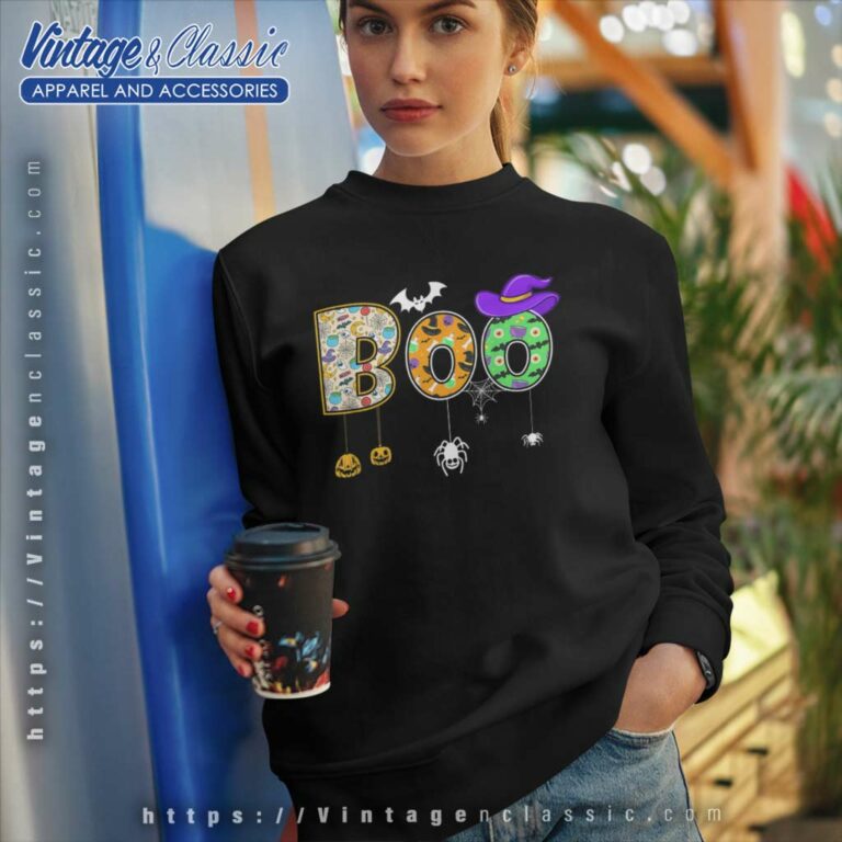 Boo Halloween Spiders Ghosts Pumpkin And Witch Hat Sweatshirt Boo Halloween Spiders Ghosts Pumpkin And Witch Hat Sweatshirt