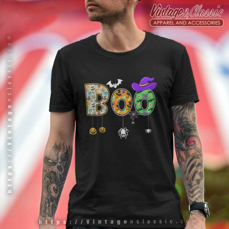 Boo Halloween Spiders Ghosts Pumpkin And Witch Hat T Shirt Boo Halloween Spiders Ghosts Pumpkin And Witch Hat T Shirt