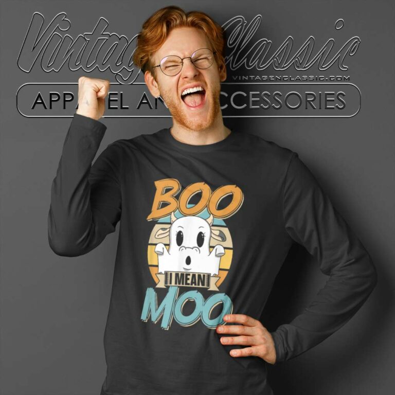 Boo I Mean Moo Cows Blue Ghost Cow Halloween Long Sleeve Tee Boo I Mean Moo Cows Blue Ghost Cow Halloween Long Sleeve Tee