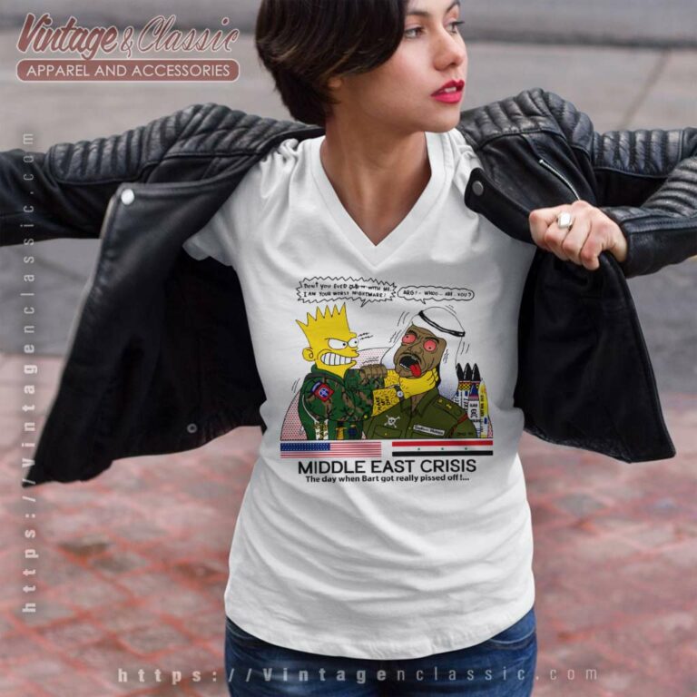 Bootleg Bart Middle East Crisis V Neck TShirt Bootleg Bart Middle East Crisis V Neck TShirt