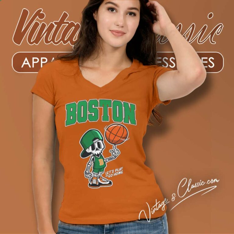 Boston Basketball Skeleton Mascot Classic V Neck TShirt Boston Basketball Skeleton Mascot Classic V Neck TShirt