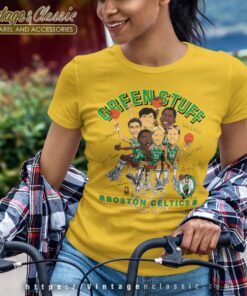 Boston Celtics Caricature Green Stuff Yellow T Shirt