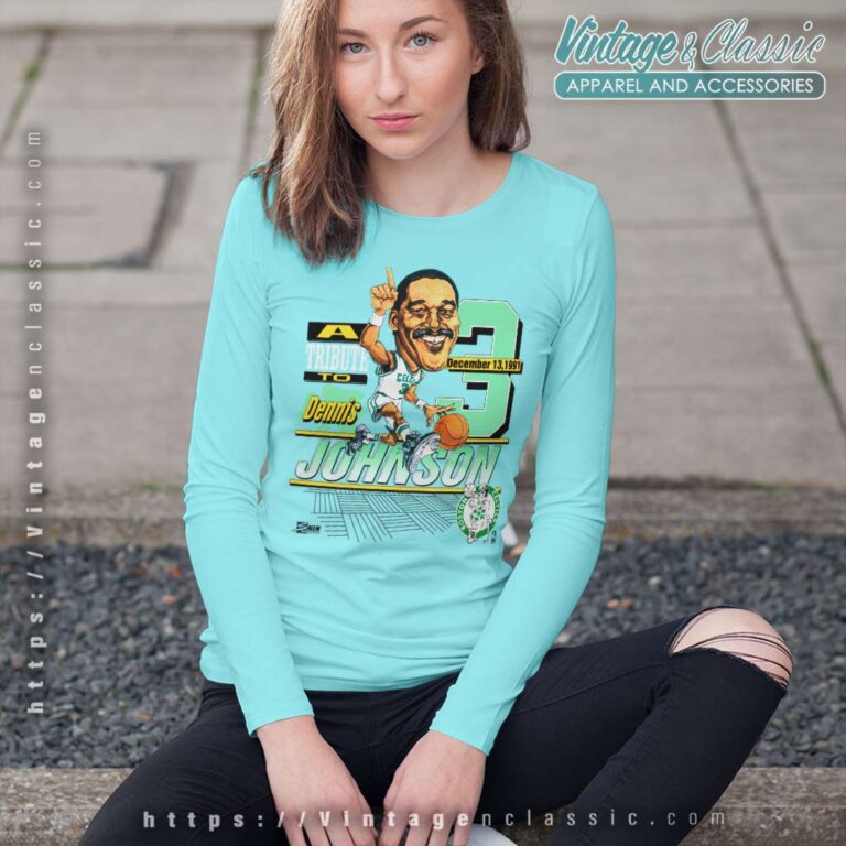 Boston Celtics Dennis Johnson Caricature Salem Long Sleeve Tee Boston Celtics Dennis Johnson Caricature Salem Long Sleeve Tee