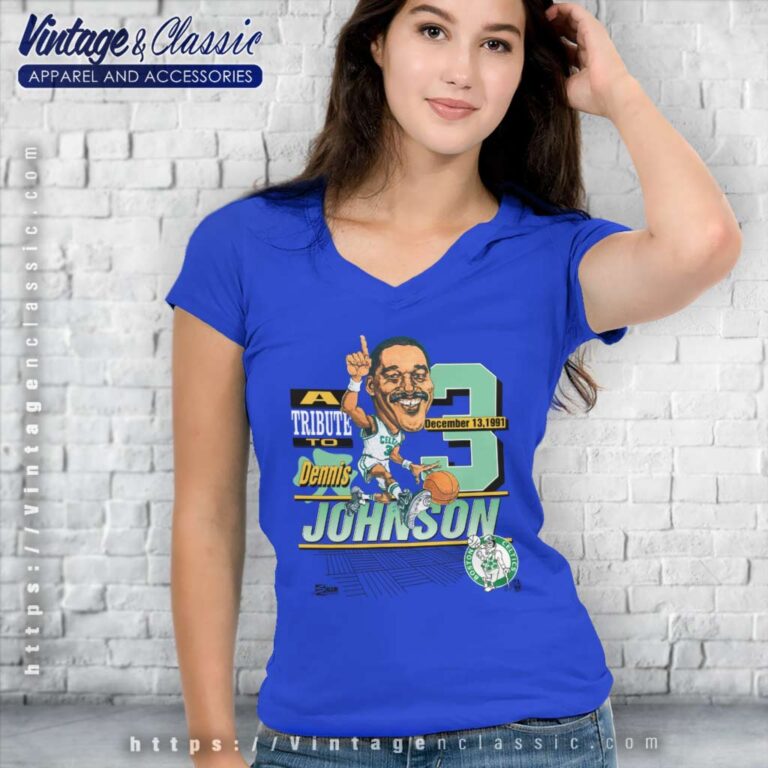 Boston Celtics Dennis Johnson Caricature Salem V Neck TShirt Boston Celtics Dennis Johnson Caricature Salem V Neck TShirt