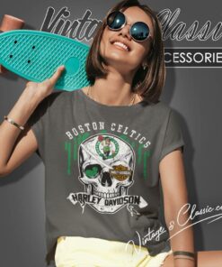 Boston Celtics Harley Davidson Skull Women T Shirt