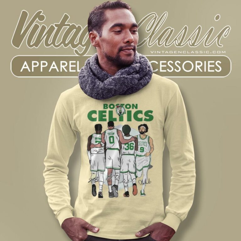 Boston Celtics Jaylen Brown Jayson Tatum Marcus Smart And Derrick White Signatures Long Sleeve Tee Boston Celtics Jaylen Brown Jayson Tatum Marcus Smart And Derrick White Signatures Long Sleeve Tee