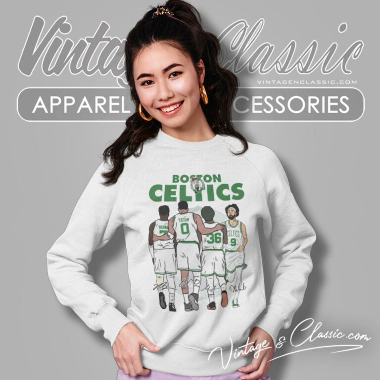 Boston Celtics Jaylen Brown Jayson Tatum Marcus Smart And Derrick White Signatures Sweatshirt Boston Celtics Jaylen Brown Jayson Tatum Marcus Smart And Derrick White Signatures Sweatshirt