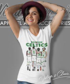 Boston Celtics Jaylen Brown Jayson Tatum Marcus Smart And Derrick White Signatures V Neck TShirt
