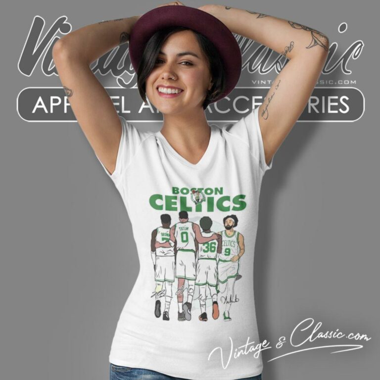 Boston Celtics Jaylen Brown Jayson Tatum Marcus Smart And Derrick White Signatures V Neck TShirt Boston Celtics Jaylen Brown Jayson Tatum Marcus Smart And Derrick White Signatures V Neck TShirt