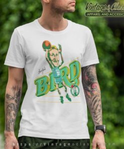 Boston Celtics Larry Bird Caricature White T Shirt