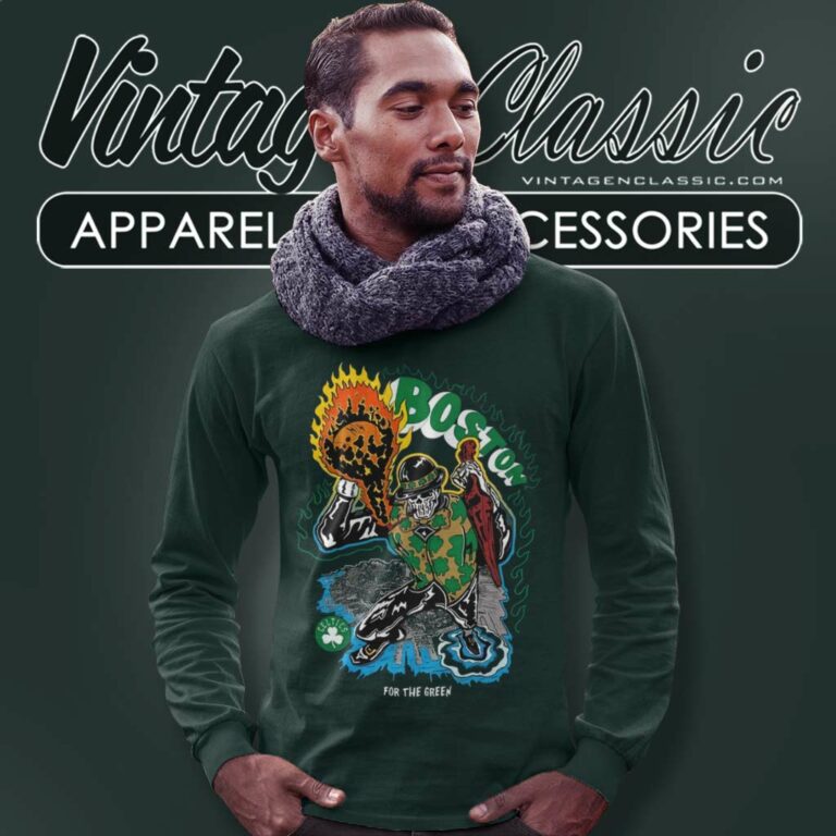 Boston Celtics Nba Fiery Sports Motif Long Sleeve Tee Boston Celtics Nba Fiery Sports Motif Long Sleeve Tee