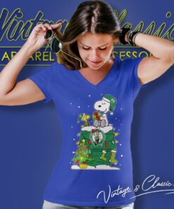 Boston Celtics Santa Snoopy Merry Christmas V Neck TShirt