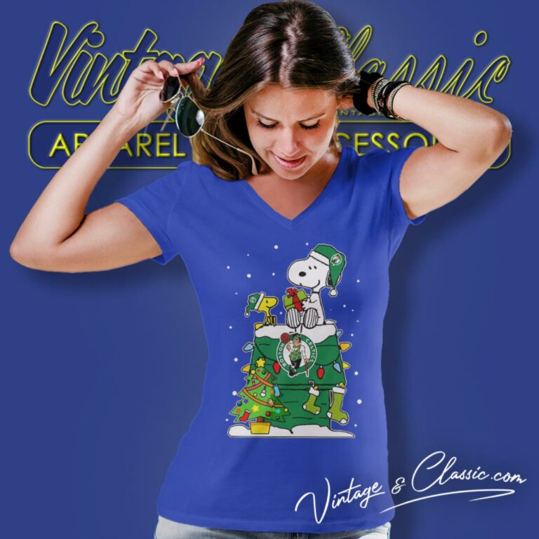 Boston Celtics Santa Snoopy Merry Christmas V Neck TShirt Boston Celtics Santa Snoopy Merry Christmas V Neck TShirt