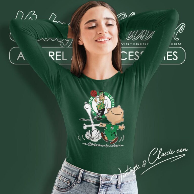 Boston Celtics Snoopy Charlie Brown Dancing Long Sleeve Tee Boston Celtics Snoopy Charlie Brown Dancing Long Sleeve Tee