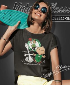 Boston Celtics Snoopy Charlie Brown Dancing Women T Shirt