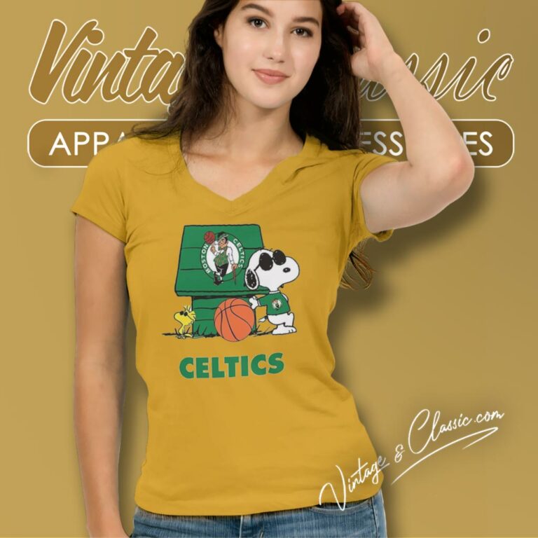 Boston Celtics Snoopy V Neck TShirt Boston Celtics Snoopy V Neck TShirt