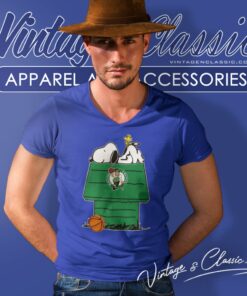 Boston Celtics Snoopy Woodstock Resting Together V Neck TShirt
