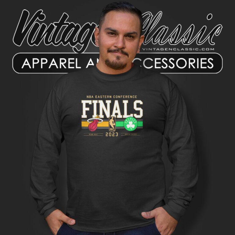 Boston Celtics Vs Miami Heat 2023 Nba Eastern Conference Finals Matchup Long Sleeve Tee Boston Celtics Vs Miami Heat 2023 Nba Eastern Conference Finals Matchup Long Sleeve Tee