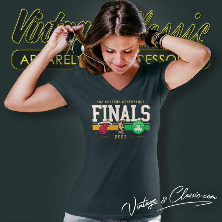 Boston Celtics Vs Miami Heat 2023 Nba Eastern Conference Finals Matchup V Neck TShirt Boston Celtics Vs Miami Heat 2023 Nba Eastern Conference Finals Matchup V Neck TShirt