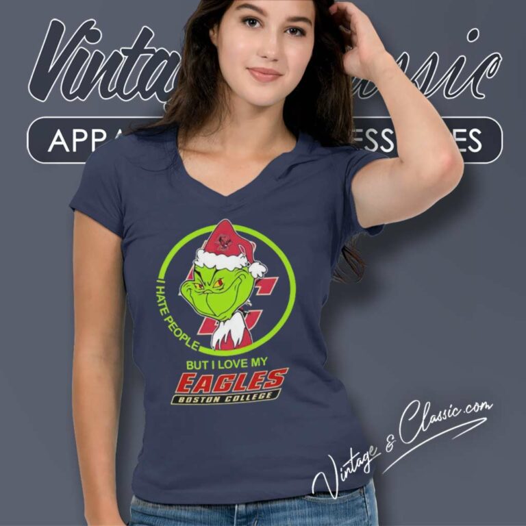 Boston College Eagles Ncaa Christmas Grinch Shirt I Hate People But I Love My Boston College V Neck TShirt Boston College Eagles Ncaa Christmas Grinch Shirt I Hate People But I Love My Boston College V Neck TShirt
