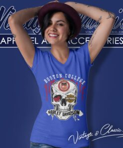 Boston College Harley Davidson Skull V Neck TShirt
