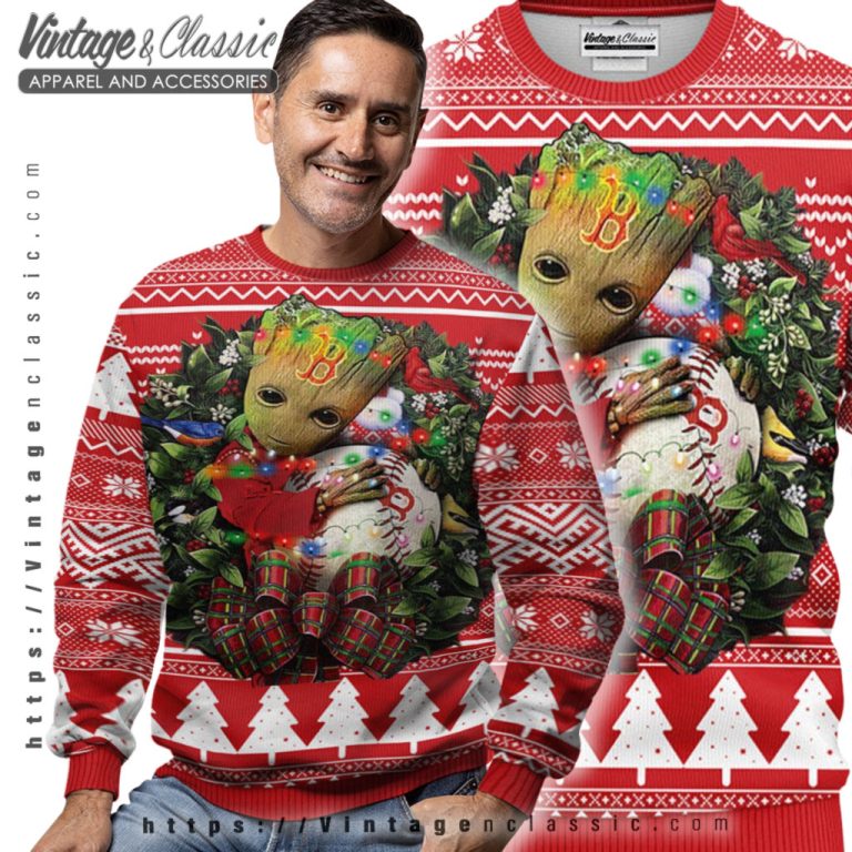 Boston Red Sox Groot Hug Ugly Christmas Sweater Men Ugly Sweater Boston Red Sox Groot Hug Ugly Christmas Sweater Men Ugly Sweater