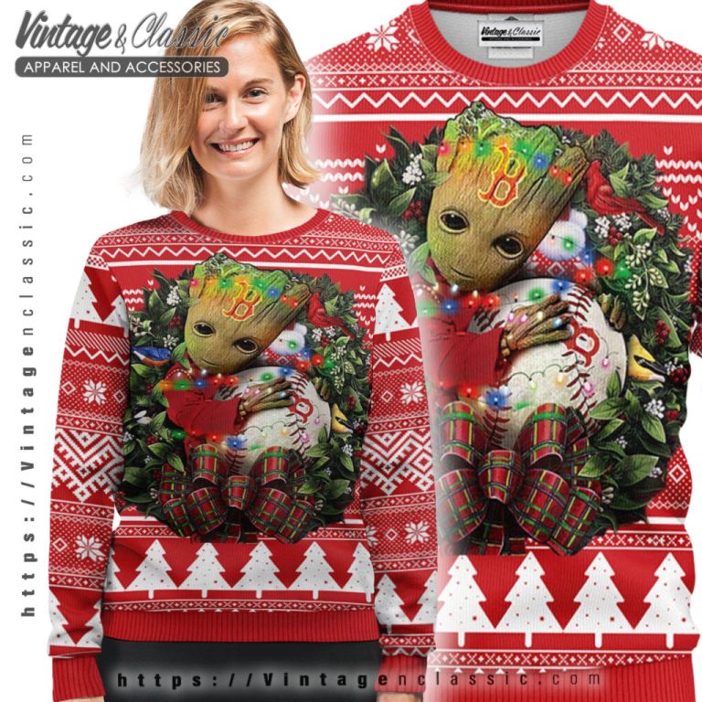 Boston Red Sox Groot Hug Ugly Christmas Sweater Ugly Sweater shirt Boston Red Sox Groot Hug Ugly Christmas Sweater Ugly Sweater shirt