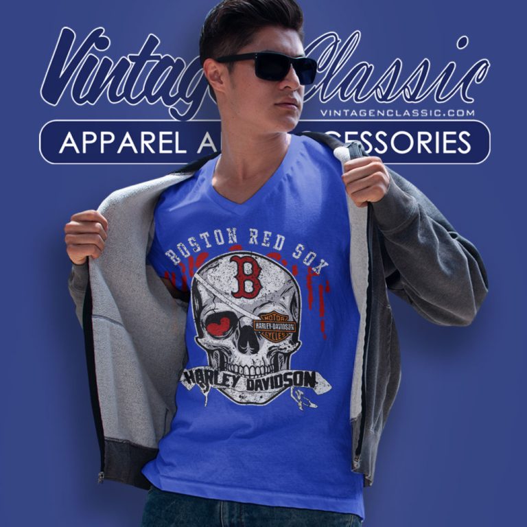 Boston Red Sox Harley Davidson Skull V Neck TShirt Boston Red Sox Harley Davidson Skull V Neck TShirt