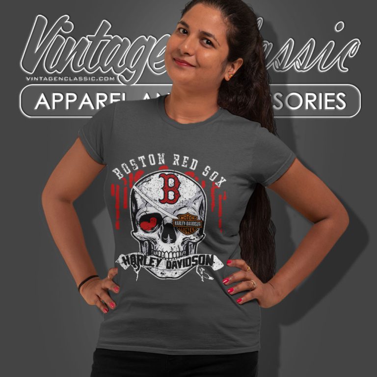 Boston Red Sox Harley Davidson Skull Women T Shirt Boston Red Sox Harley Davidson Skull Women T Shirt
