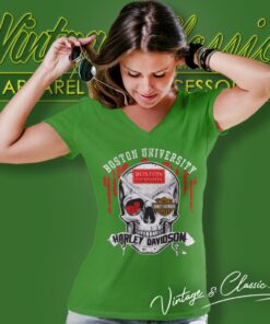 Boston University Harley Davidson Skull V Neck TShirt