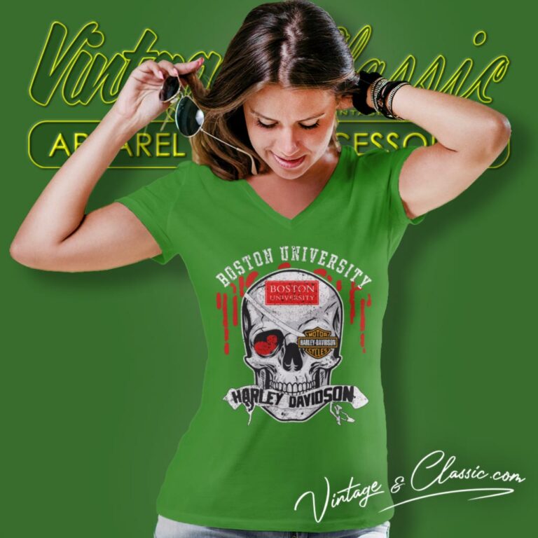 Boston University Harley Davidson Skull V Neck TShirt Boston University Harley Davidson Skull V Neck TShirt
