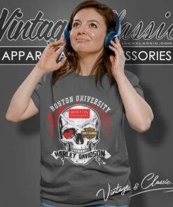 Boston University Harley Davidson Skull Women T Shirt
